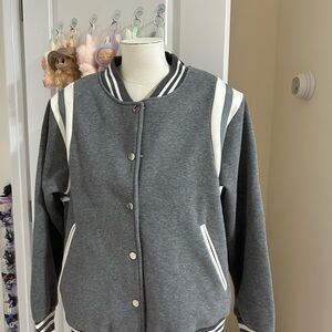 Gray Varsity Jacket with White Stripes